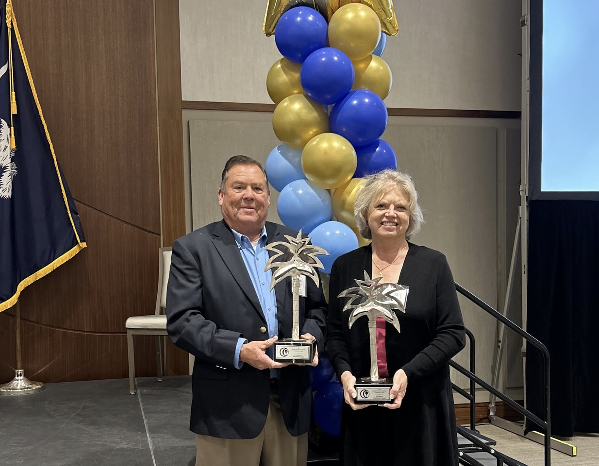 Beaufort County Coroner David Ott (left) and Charleston County Coroner Bobbi Jo O’Neal were honored in mid-October with the Barrett Lawrimore Memorial Regional Cooperation Award for their offices’ collaboration in disaster preparedness efforts.