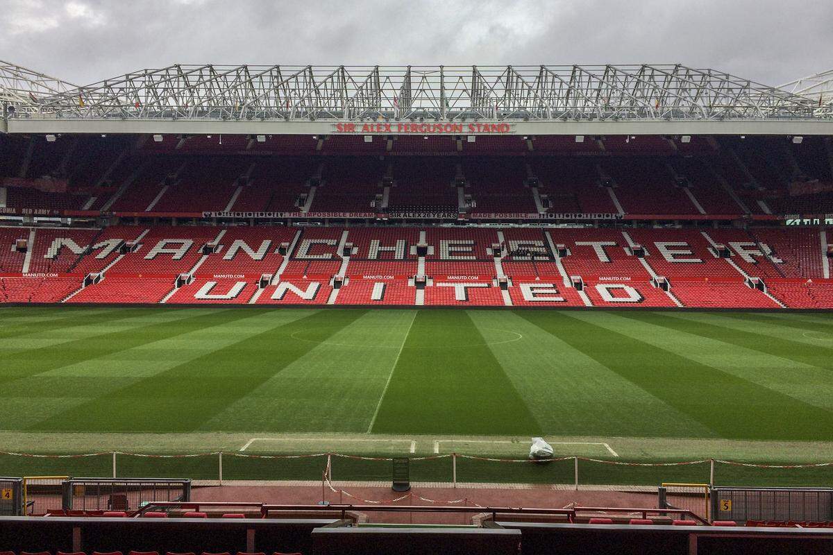 The pitch at Manchester United’s Stadium, Old Trafford, as seen in March 2017.