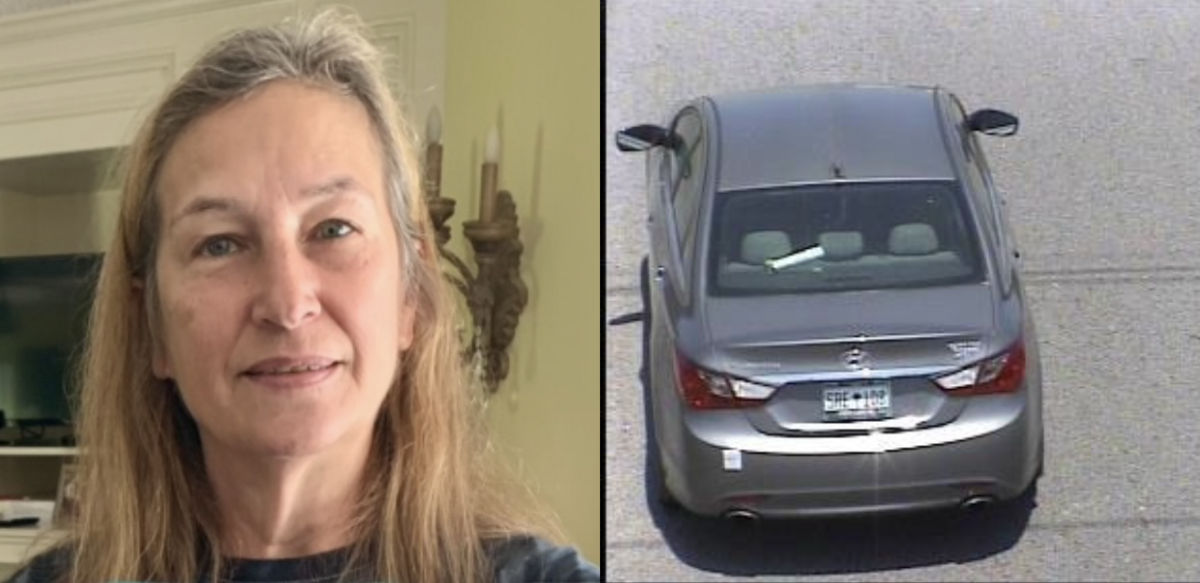 Two photos show a recent photo of Brenda Carman and her car, which she might be traveling in.