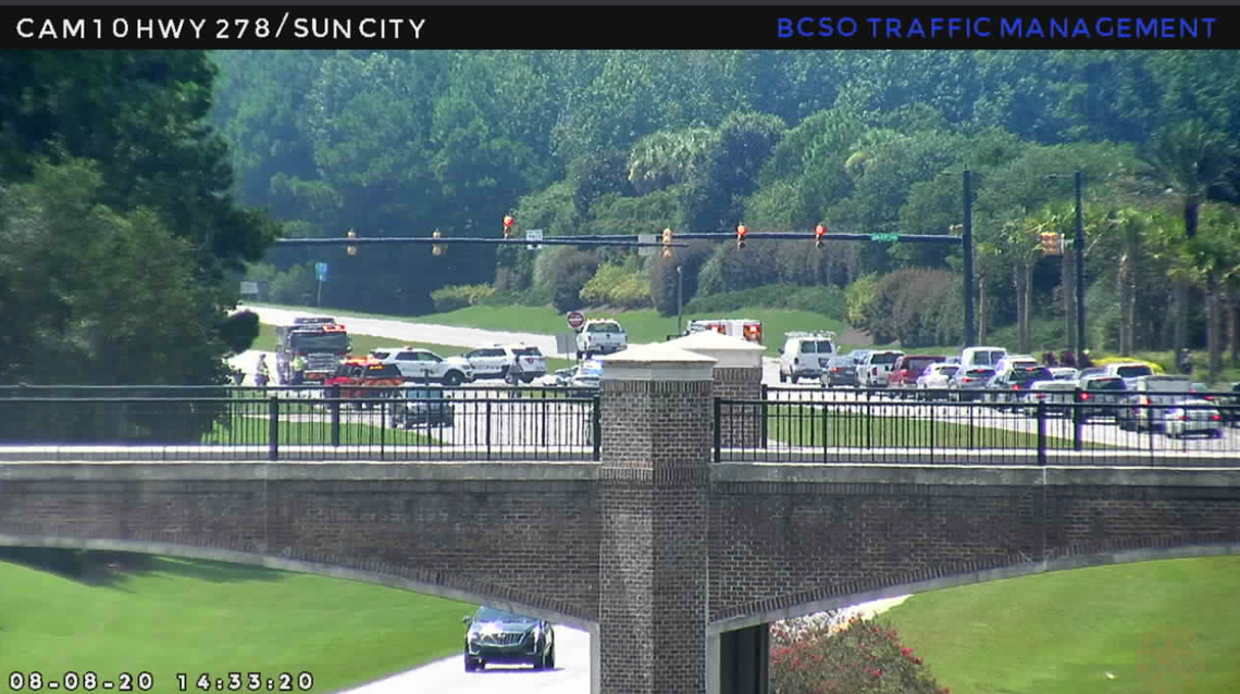 A crash near Sun City in Okatie on Saturday shut down all eastbound lanes of U.S. 278.