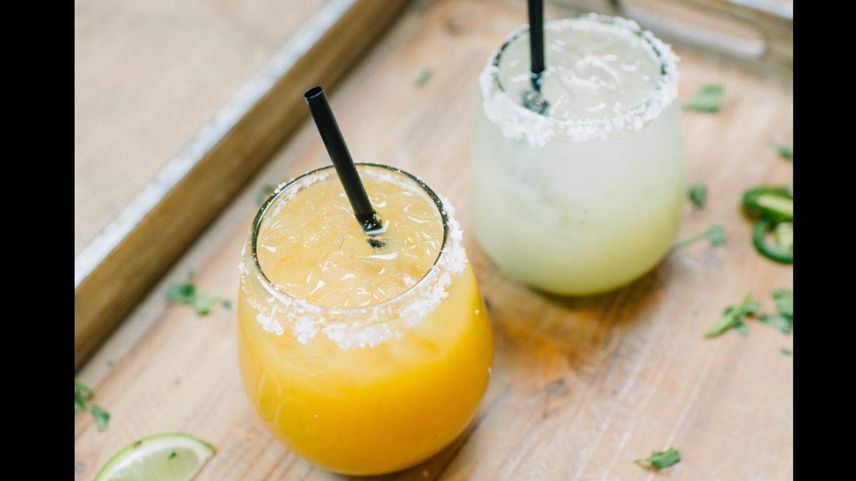 Peach and lime margaritas from Java Burrito Company on Hilton Head Island.