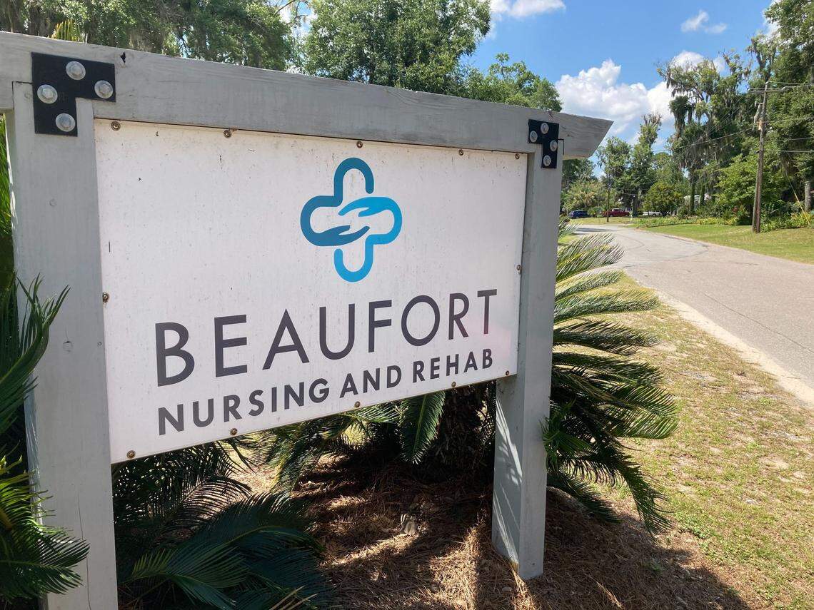 A sign marks the entry to Beaufort Nursing and Rehab in Beaufort on July 17, 2020. The 170-bed nursing home was formerly known as Bayview Manor.