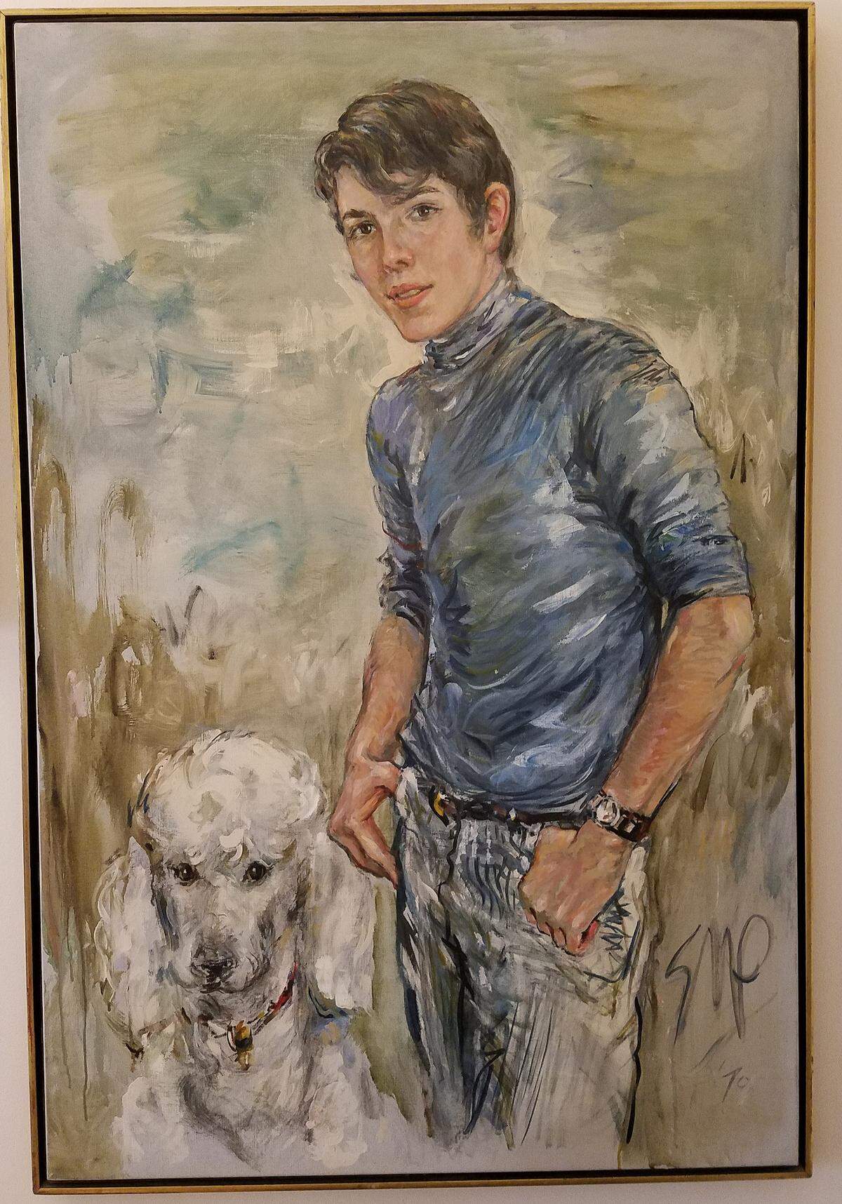 Suzanne McCullough Plowden’s portrait of her son, Campbell, and family dog “Barter.”
