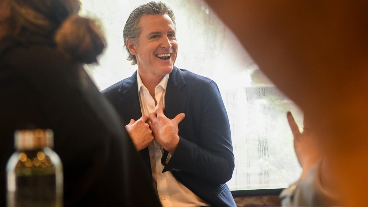 South Carolina Sen. Margie Bright Matthews introduces California Gov. Gavin Newsom to approximately 300 attendees, commenting about “how much better looking (Newsom) is in person” as he looks sheepishly around. Newsom campaigned for the re-election of President Joe Biden on Wednesday, Jan. 24, 2024, at Sun City Hilton Head. Newsom stressed the importance of voting in the state’s primary on Feb. 3.