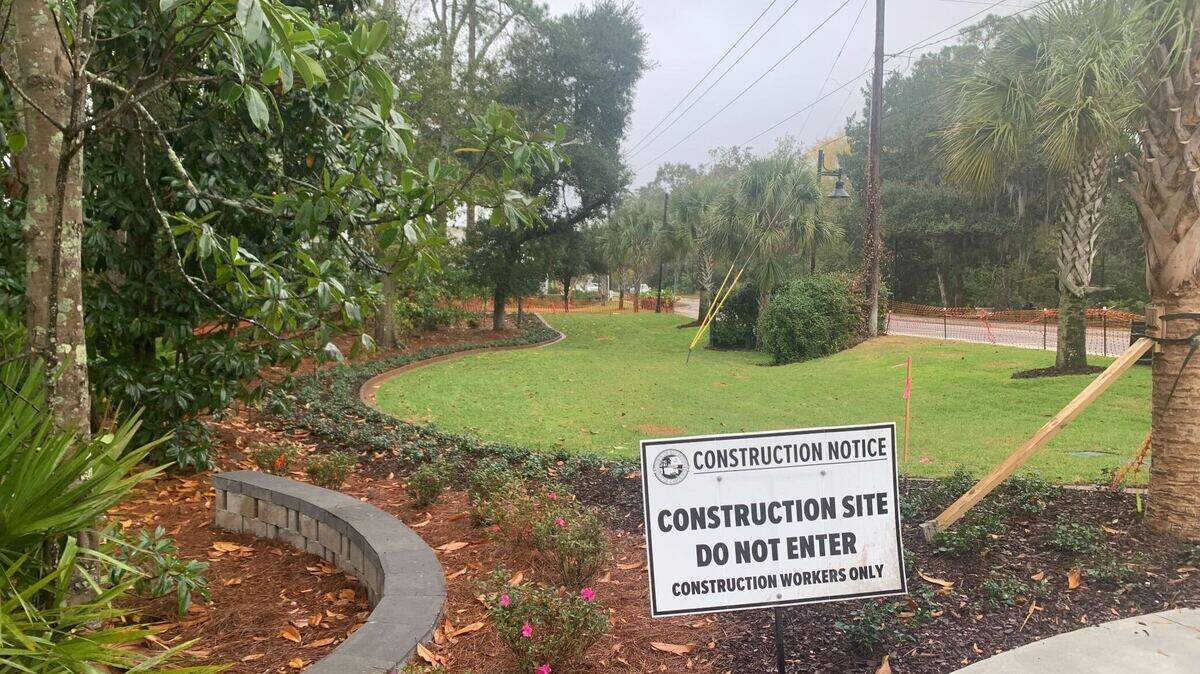 The May River Road Pocket Park under construction across from Downtown Deli