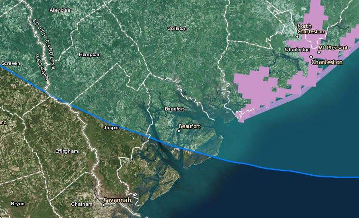 A closeup of the area covered by the National Hurricane Center’s projected cone for Hurricane Florence covers only part of Beaufort County at 11 a.m. Tuesday.