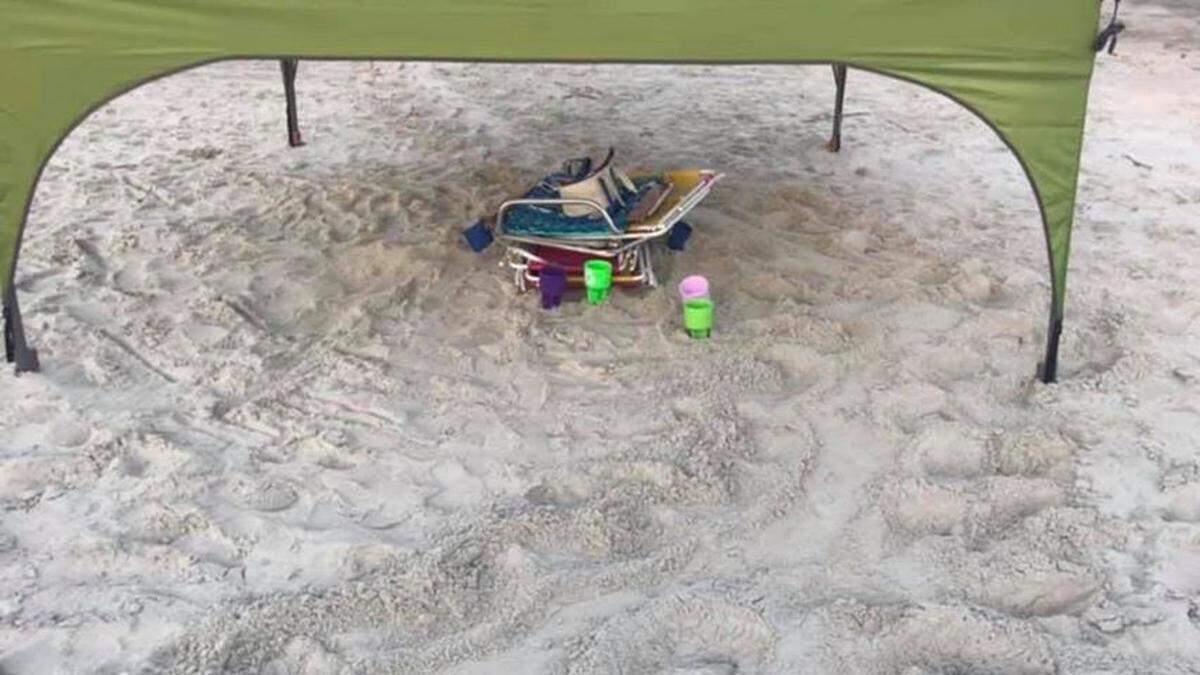 This beach tent was left up overnight on Hilton Head Island. The tents can deter sea turtles looking for a place to lay their eggs onshore.