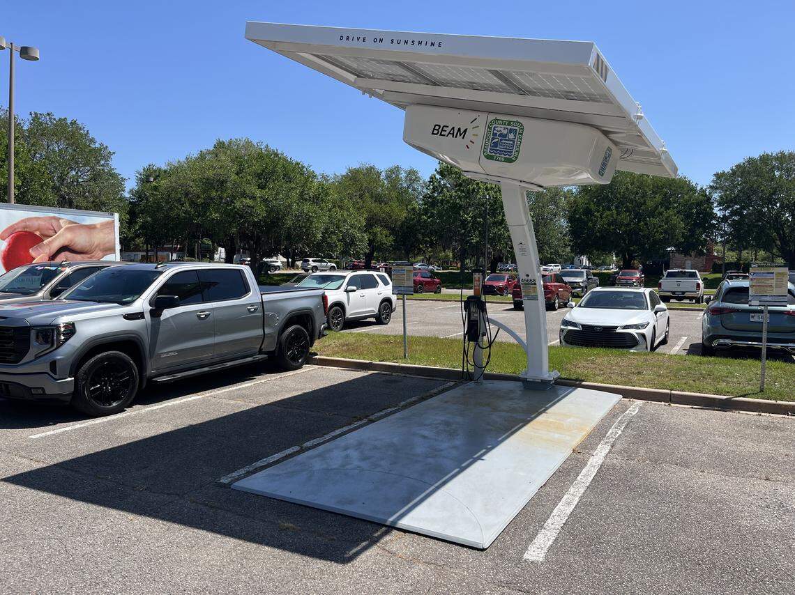 Electric vehicle owners can recharge their vehicles at no cost at a newly-installed charging station in the parking lot of the Robert Smalls Government Center, 100 Ribaut Road.