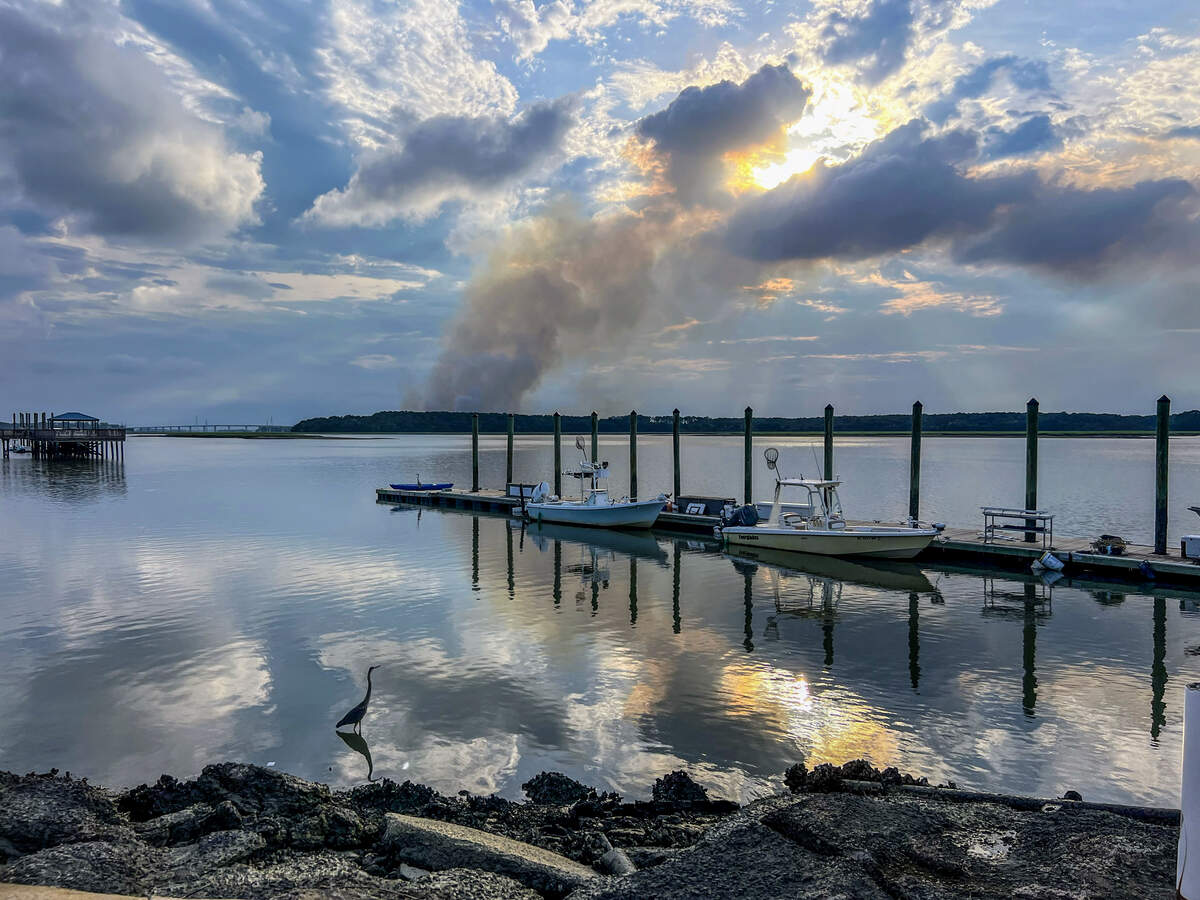 Tammy Fenster submitted this photo of smoke rising from Pinckney Island National Wildlife Refuge on July 29, 2025, photographed from Hilton Head Island. Bluffton Township Fire District and U.S. Fish and Wildlife Service are monitoring the fire which was ignited by a lightning strike.