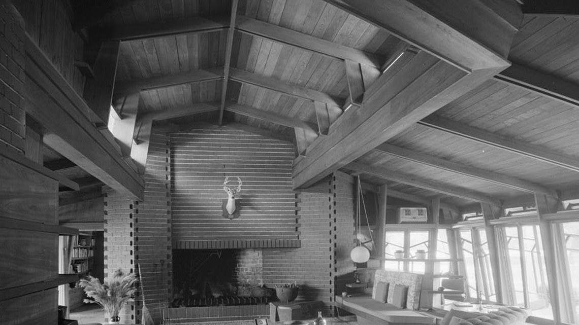 This photo of the living room at Auldbrass Plantation comes from the Historic American Buildings Survey, Historic American Engineering Record or Historic American Landscapes Survey. These are programs of the National Park Service established for the purpose of documenting historic places. Records consist of measured drawings, archival photographs, and written reports. 