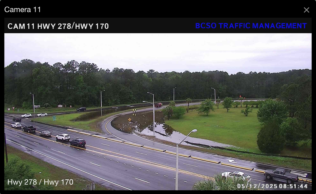 The eastbound ramp to US-278 from SC-170 is flooded Monday morning, following heavy rain.