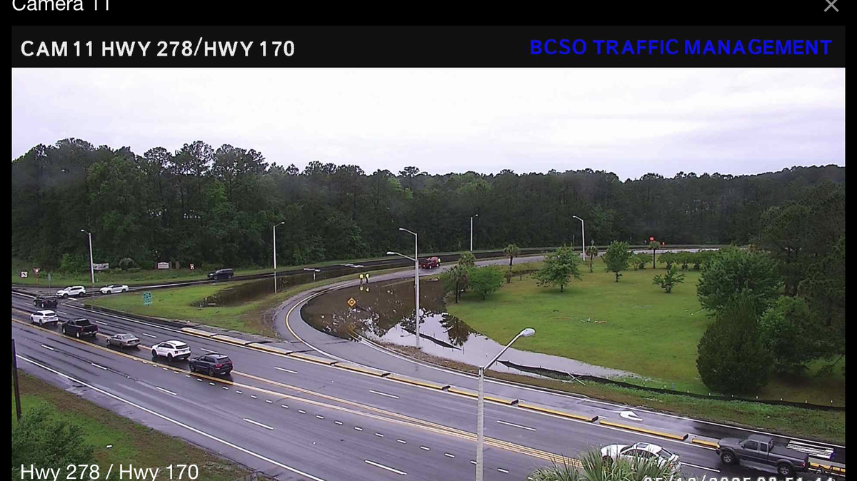 The eastbound ramp to US-278 from SC-170 is flooded Monday morning, following heavy rain. 
