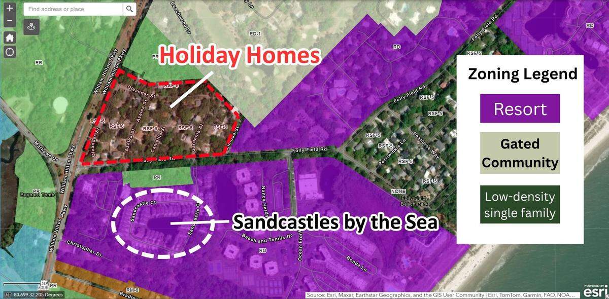 Labeled Holiday Homes Zoning map showing neighboring resort and gated communities.