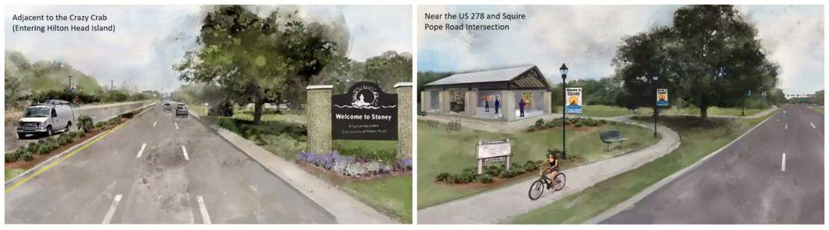 A rendering of a sign and gathering place in the Stoney community on Hilton Head. The renderings are options for cultural markers to complement a new highway, which will likely take the place of the Stoney community at the base of the Hilton Head bridges.
