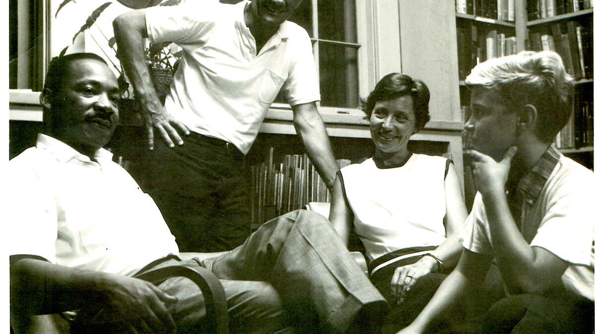 Dr. Martin Luther King Jr. in 1967 with then Penn Center executive director Courtney Siceloff , wife, Elizabeth, and son, John Siceloff, who now serves on the Board of Trustees, after a planning session for the historic march on Washington, D.C.