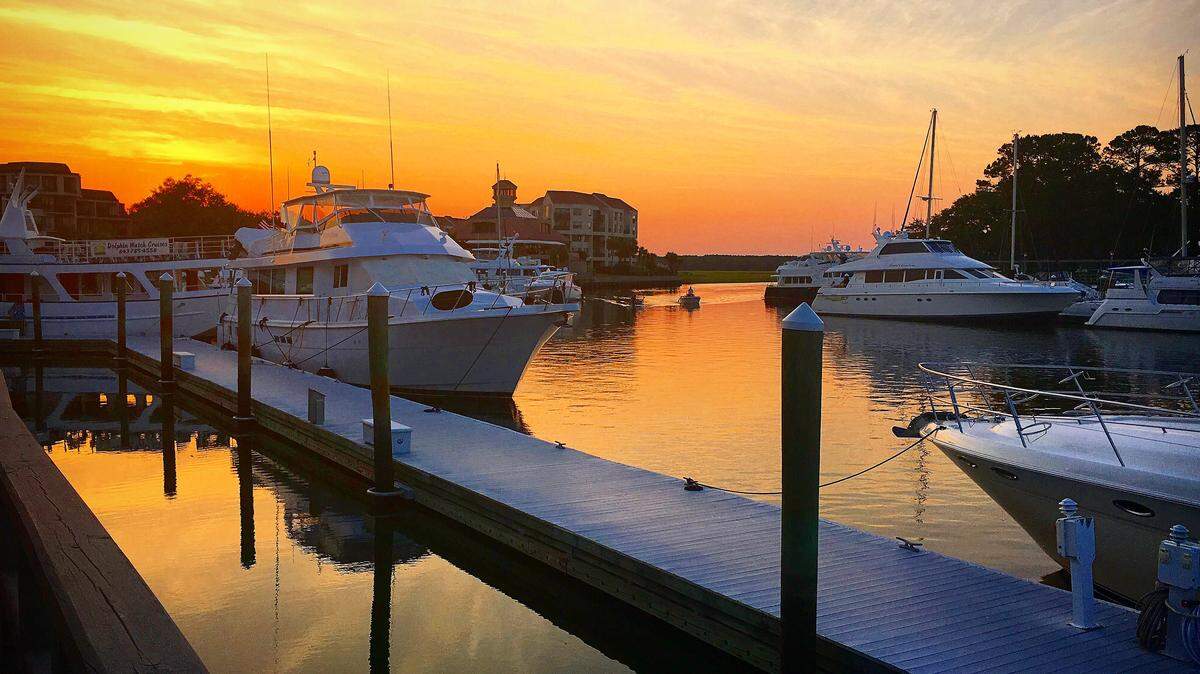Shelter Cove Harbour and Marina, located on Hilton Head’s mid-island, is a great spot for sunset views.