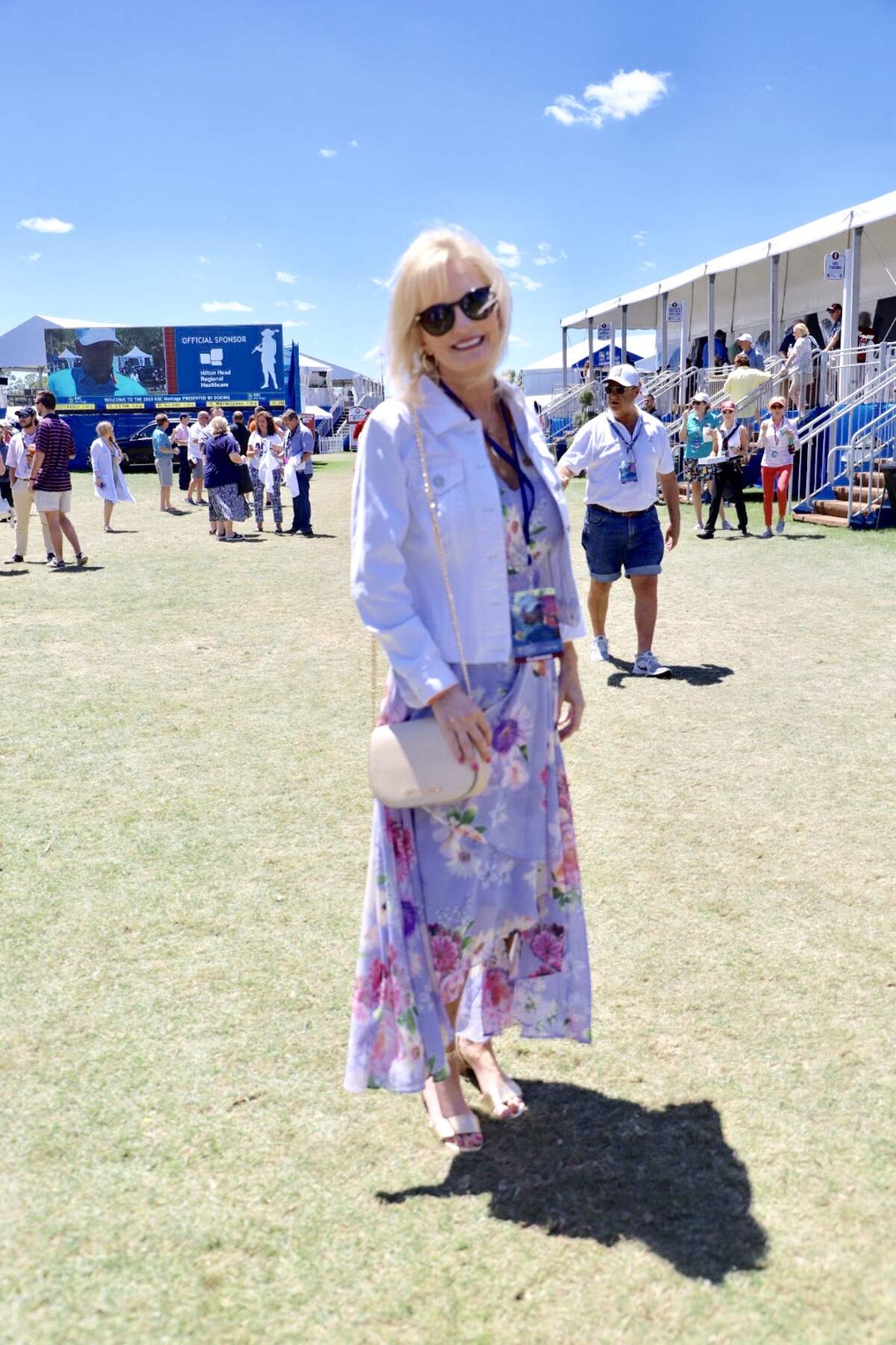 Michele Munro has the perfect lilac floral maxi for Easter Sunday. To be prepared for the wind by the 18th, Michele has decided to layer up with a white denim jacket and loves attending Heritage each year to celebrate with family.