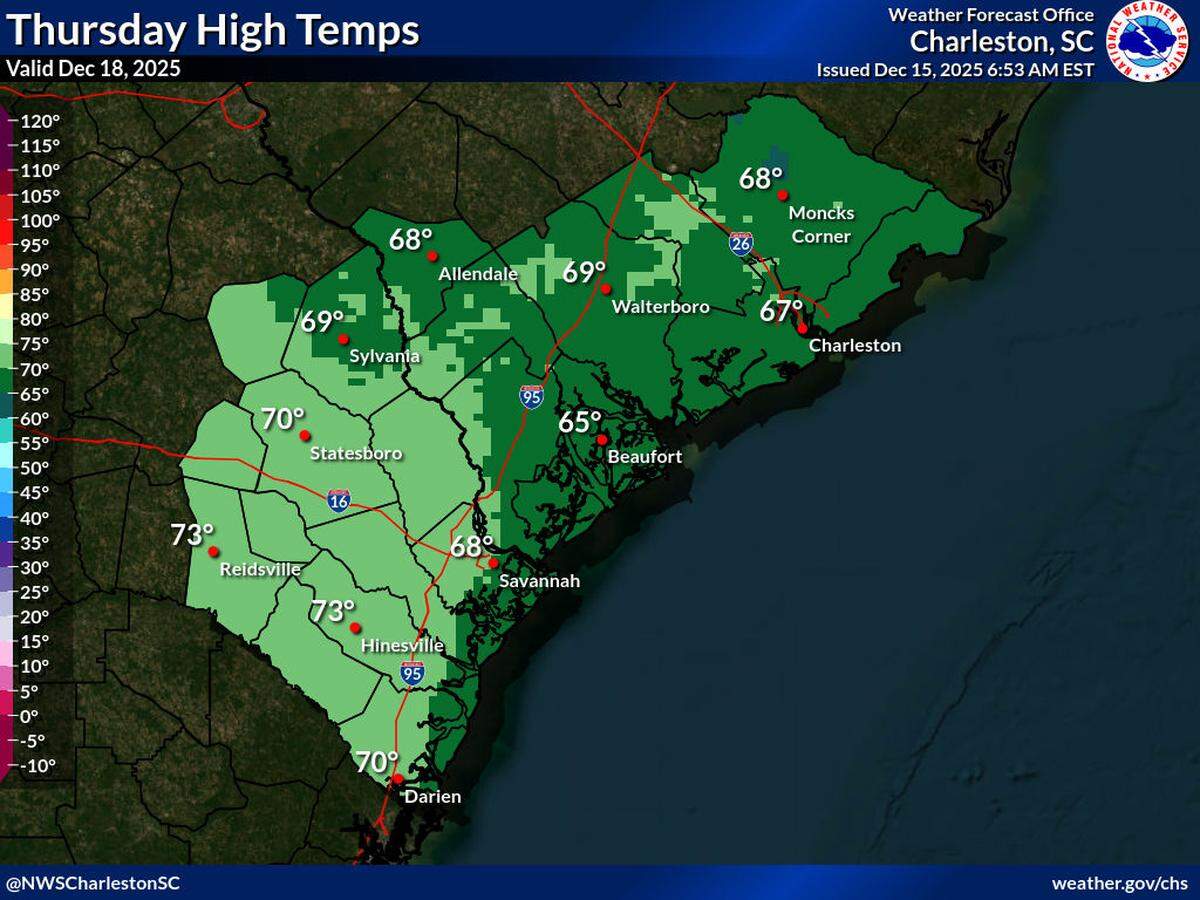 Dry, high pressure will remain in control through midweek, allowing temperatures to steadily moderate. Thursday brings back more normal temperatures on Hilton Head, with highs anticipated to reach to the mid-60s.