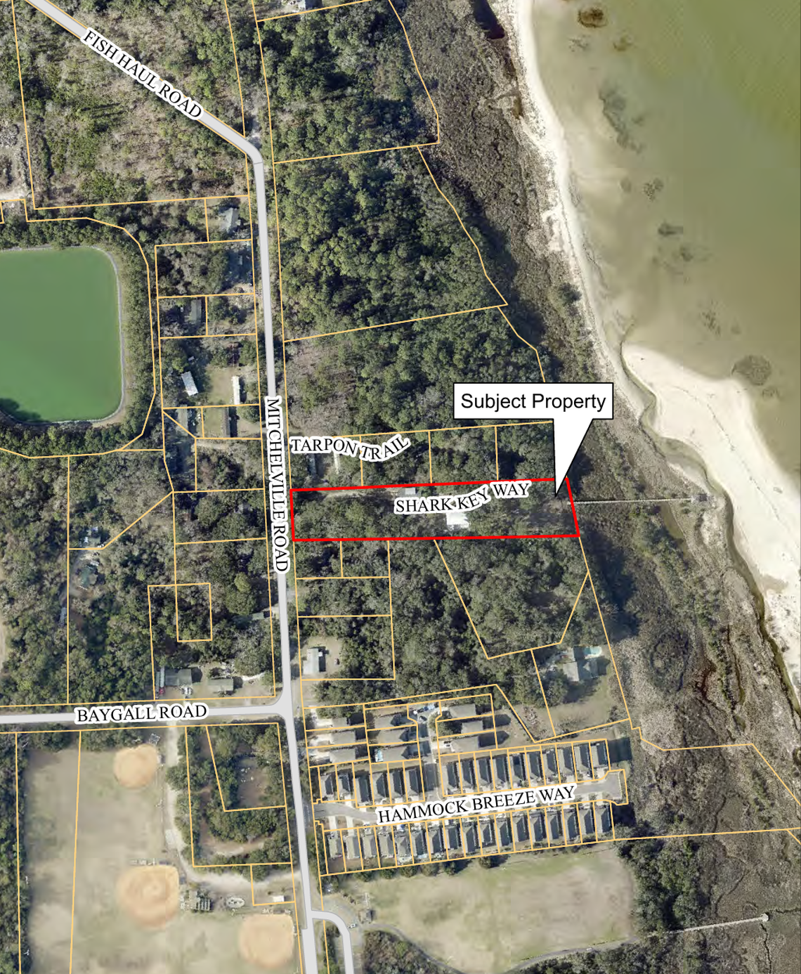 This map shows the location of the proposed wedding venue at Shark Key Way, which opponents say would invite noise and traffic problems into the neighborhood. The use of the property as an event venue was rejected, but dense multifamily subdivisions and short-term rentals are still permitted under current rules.  