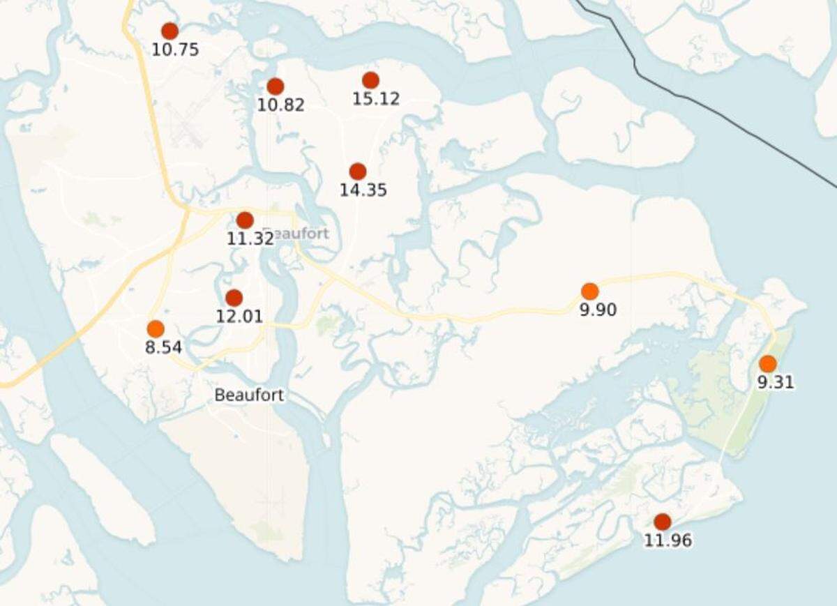 Tropical Storm Debby-driven rainfall totals in Beaufort, South Carolina, covering a 120-hour period that began early Sunday morning, Aug. 4, 2024, and lasted through Thursday evening, Aug. 8, 2024.