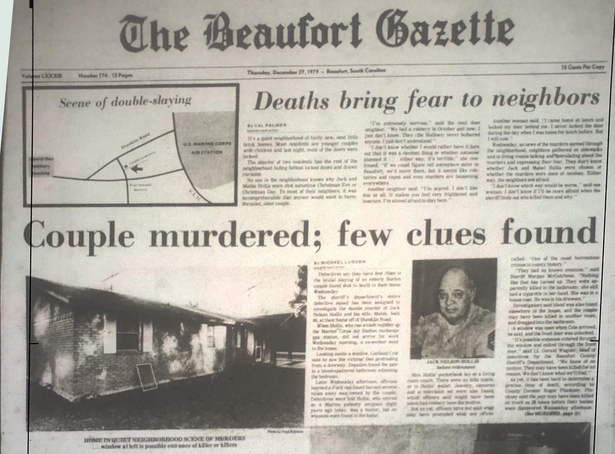 The front page of the Dec. 27, 1979, edition of The Beaufort Gazette detailed the double-murder of Mable and Jack Hollis, who were shot to death in their Burton home on Christmas Eve. When David Krulewicz was murdered less than two weeks later, an already frightened community worried that the Beaufort County Sheriff’s Department was not doing enough to protect them.