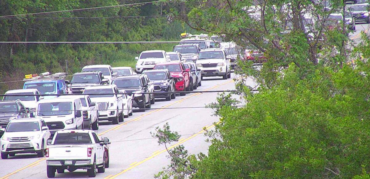 Traffic is backed up near the Broad River Bridge because of a bridge inspection.