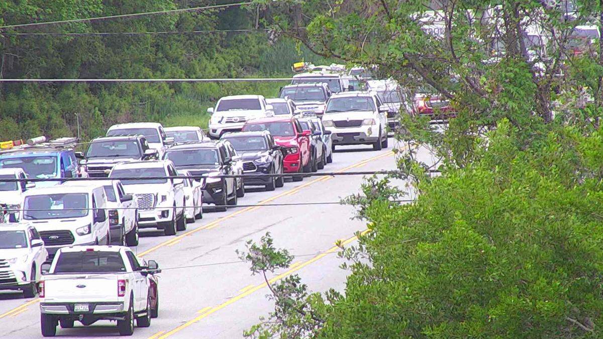 Traffic is backed up near the Broad River Bridge because of a bridge inspection.