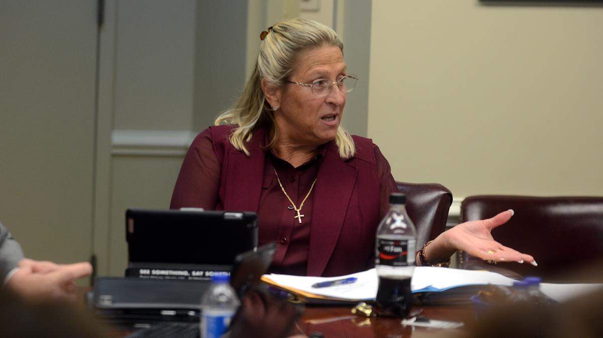 Beaufort County school board chairwoman Mary Cordray speaks during the human resources committee meeting on Tuesday night before the school board meeting at the Beaufort County Administration Building in Beaufort.