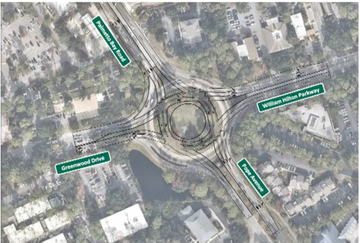 One possible design for Sea Pines Circle previously proposed by Kimley-Horn at an October 2024 workshop.