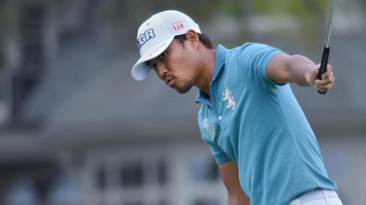 
Satoshi Kodaira reacts as his tournament-winning putt drops into the hole on No. 17 during the final round of the RBC Heritage Presented by Boeing golf tournament on Sunday at Harbour Town Golf Links on Hilton Head Island, S.C. The putt, on the third playoff hole with Si Woo Kim, delivered the tournament championship to Kodaira.
