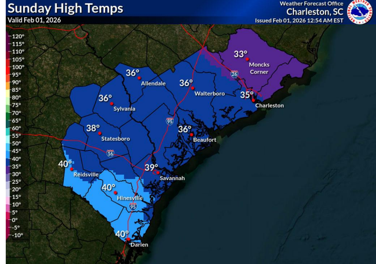 Temperatures could get as warm as 36 degrees on Sunday, Feb. 1, 2026 following a snow storm. The sun will come out, which will encourage the snow to melt.