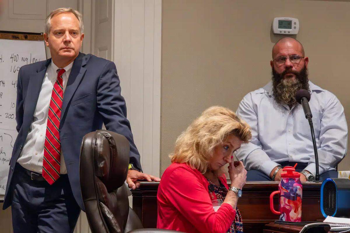 Solicitor Duffie Stone (left) cross-examines Larry Eugene King in a September 2023 trial for the killing of Cristina Pangalangan, a 13-year-old Colleton County girl with cerebral palsy. King and his girlfriend, Rita Pangalangan, were both sentenced to more than three decades in prison after locking the child in a sweltering car in August 2019.