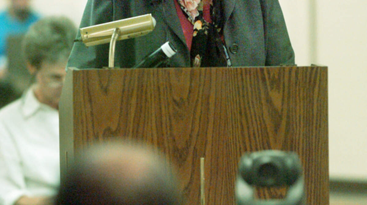 Beaufort County School District Superintendent Valerie Truesdale listens to a question posed by school board member Ronald Speaks during her presentation at a Beaufort County Board of Education work session held on Friday to consider possible school closures and consolidations.