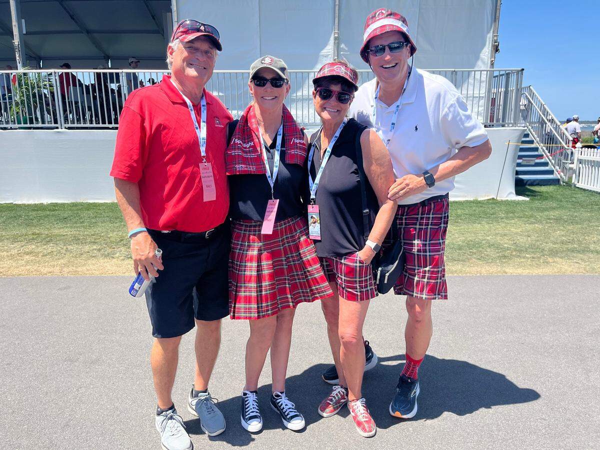 This couple of couples sporting their coordinating tartan plaid at the 2025 RBC Heritage Presented by Boeing, Saturday, April 19, 2025