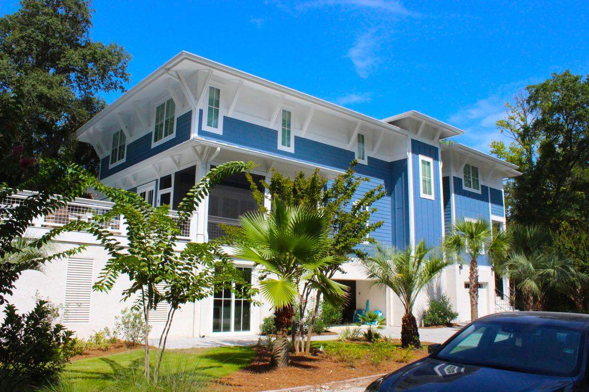 A new three-story, seven bedroom short-term rental shown here on Hickory Lane in South Forest Beach, Hilton Head Island on July 18, 2025. The property is adjacent to the Shell Midden Lane development.