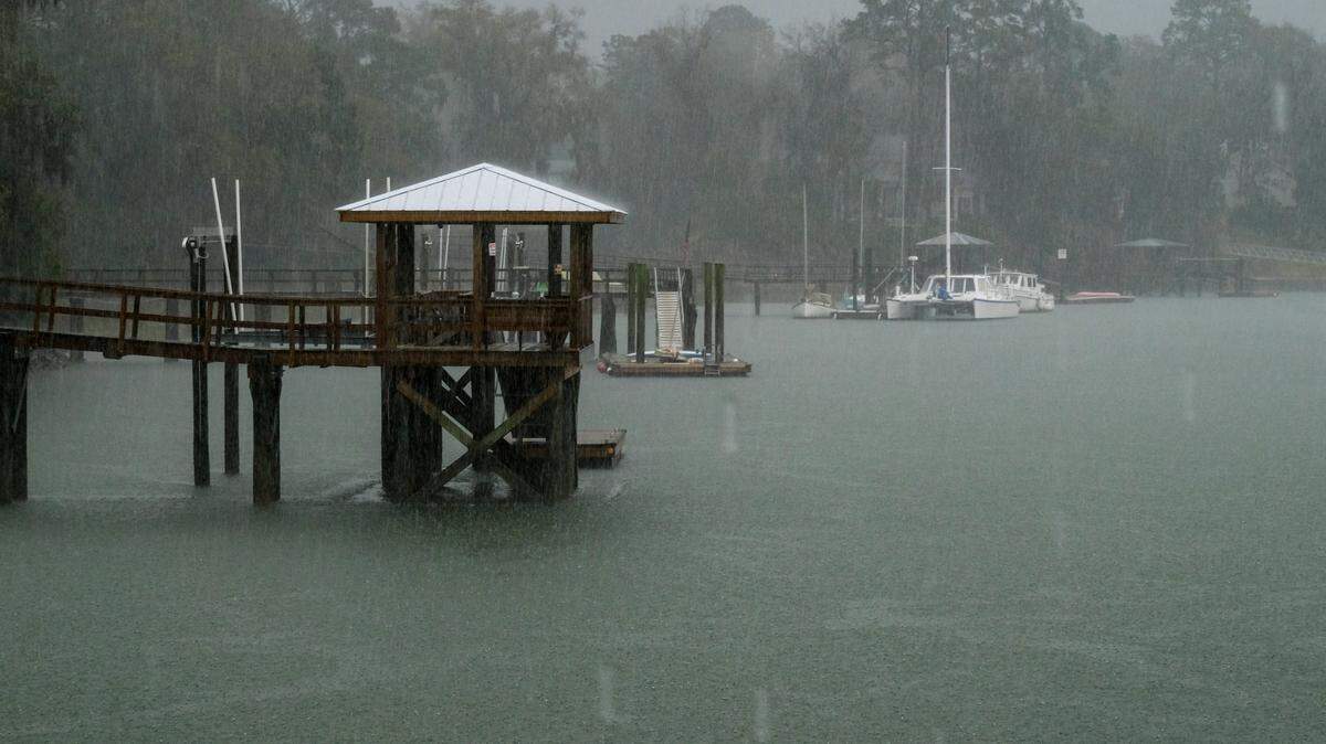 A line of heavy rain comes through the Bluffton area along the May River on Thursday, March 18, 2021. The Lowcountry was under severe storm and tornado watches for much of the afternoon.