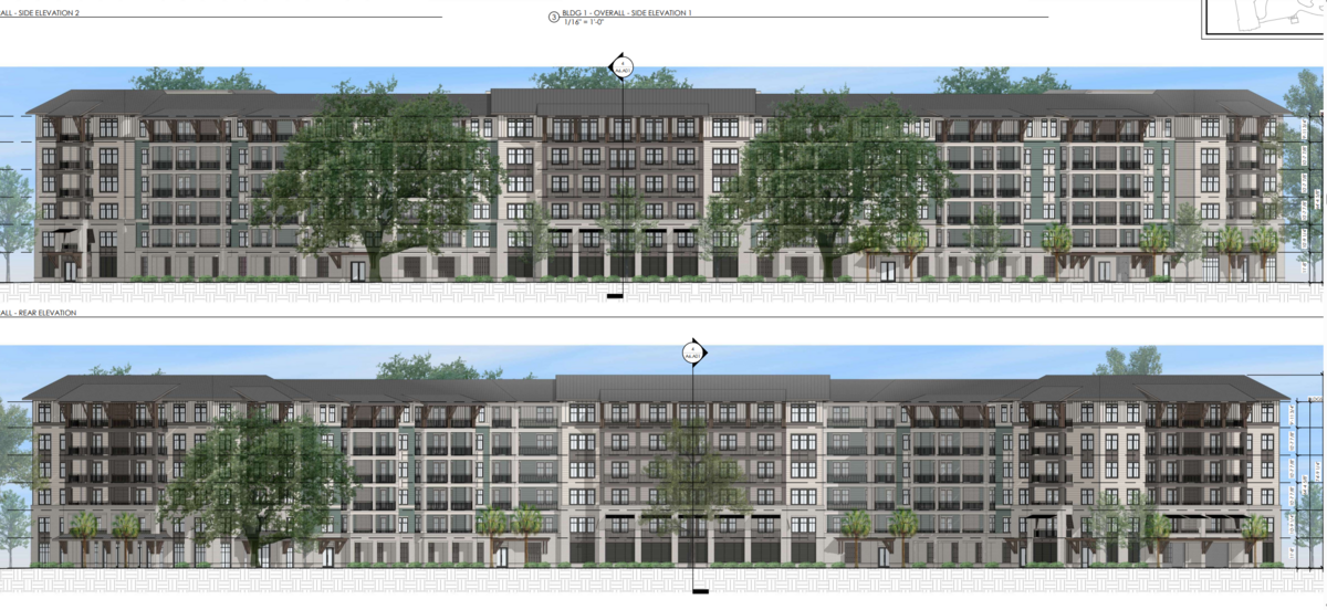 The largest of three apartment buildings that will be constructed along the Broad Creek is shown in this architectural drawing.