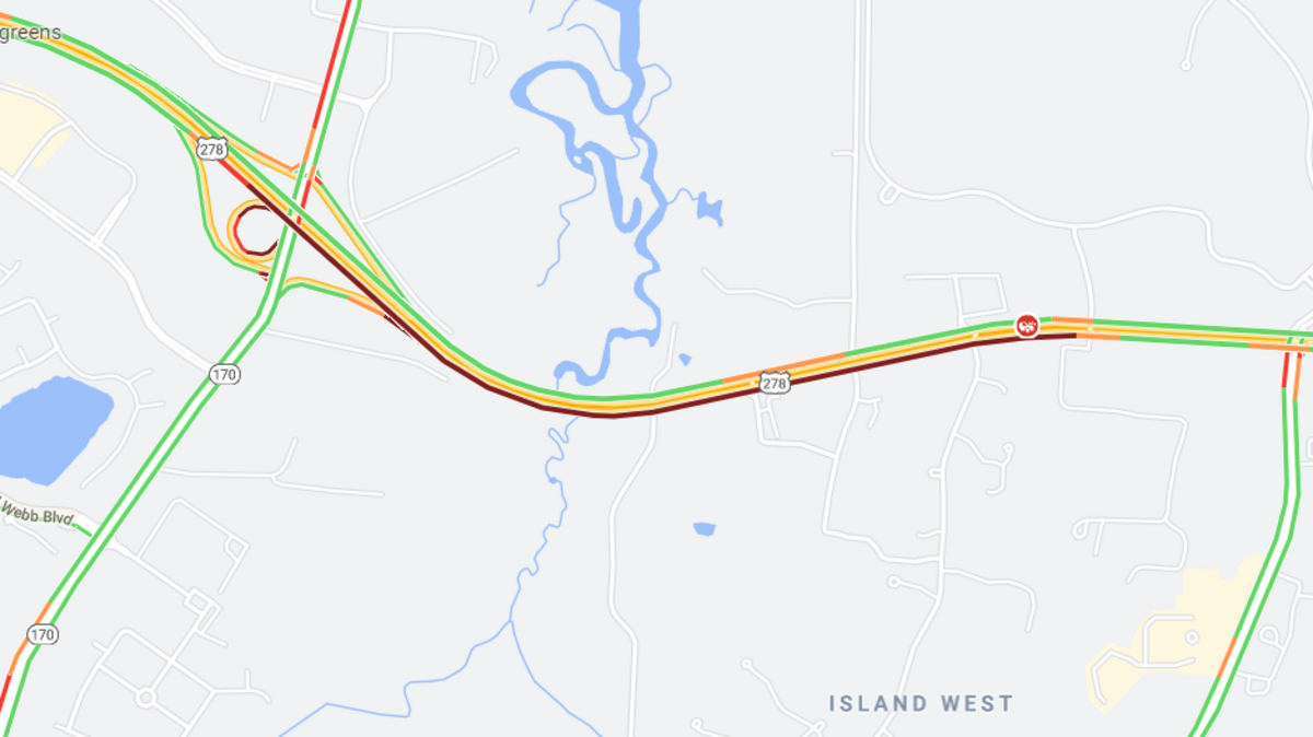 A crash on U.S. 278 blocks eastbound lanes in Bluffton on Thursday morning.