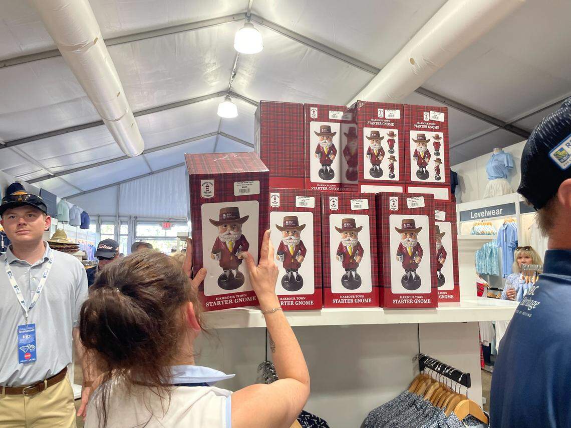 The 2026 RBC Heritage gnomes were for sale on Wednesday, April 15 in the main merchandise tent at the golf tournament. The gnomes, $65 a piece, are a collectible item.