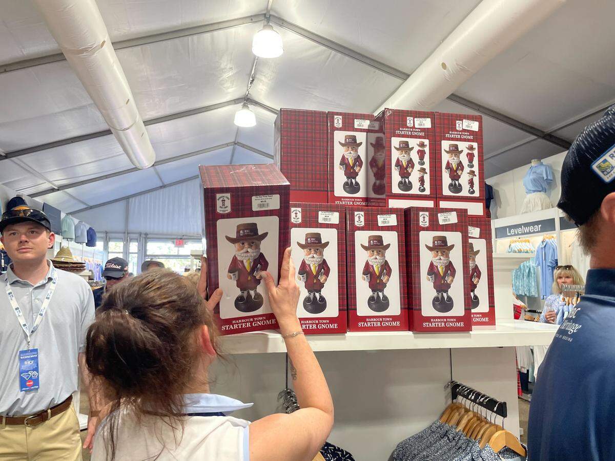 The 2026 RBC Heritage gnomes were for sale on Wednesday, April 15 in the main merchandise tent at the golf tournament. The gnomes, $65 a piece, are a collectible item.