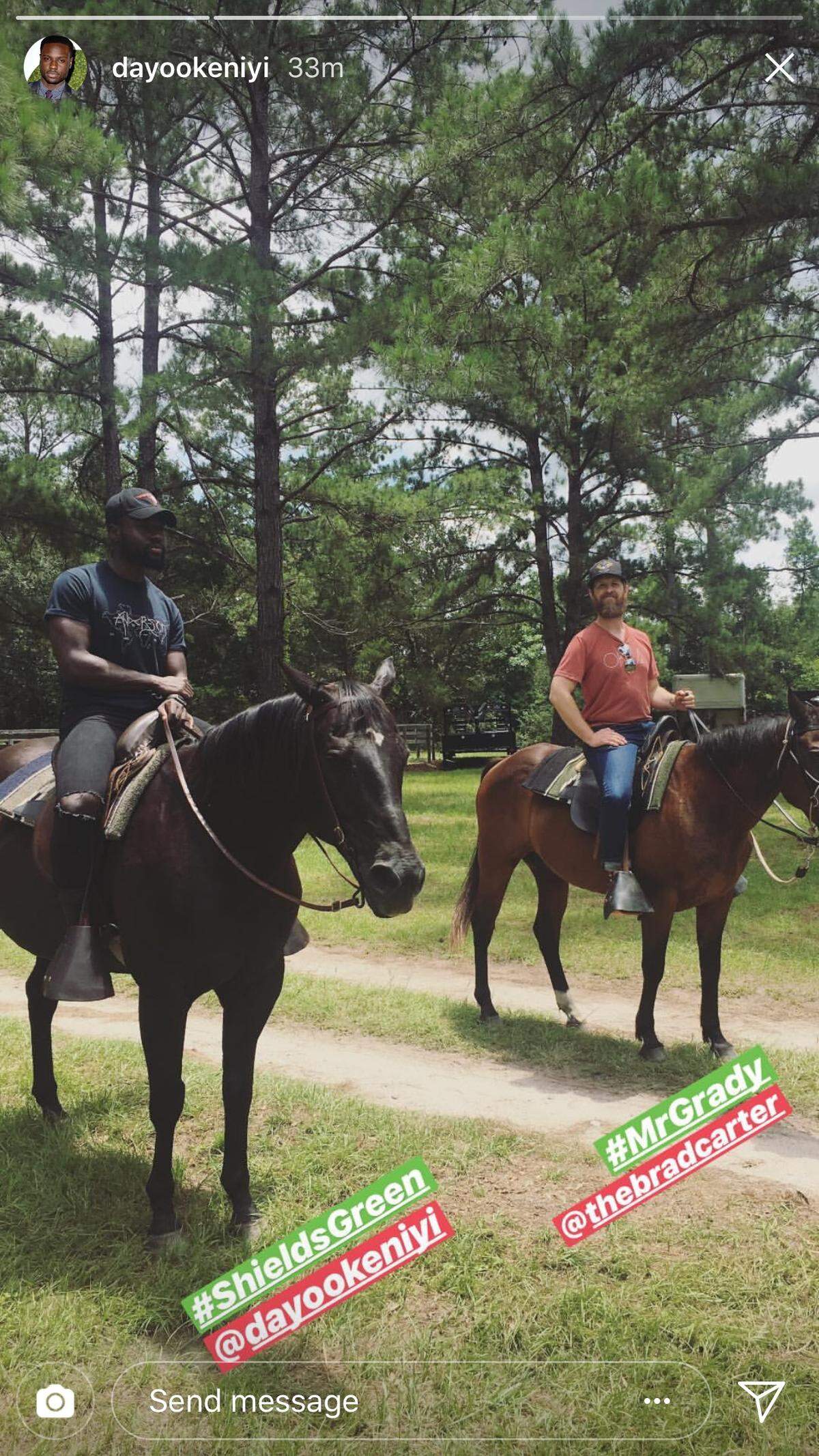 Dayo  Okeniyi rides a horse in preparation for filming "Emperor" in Savannah, Georgia, on Wednesday, June 13, 2018.