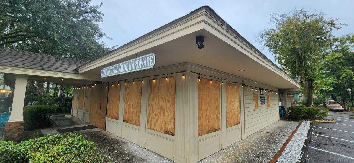 The Coligny Beach True Value Hardware was boarded up Friday morning on Hilton Head Island.