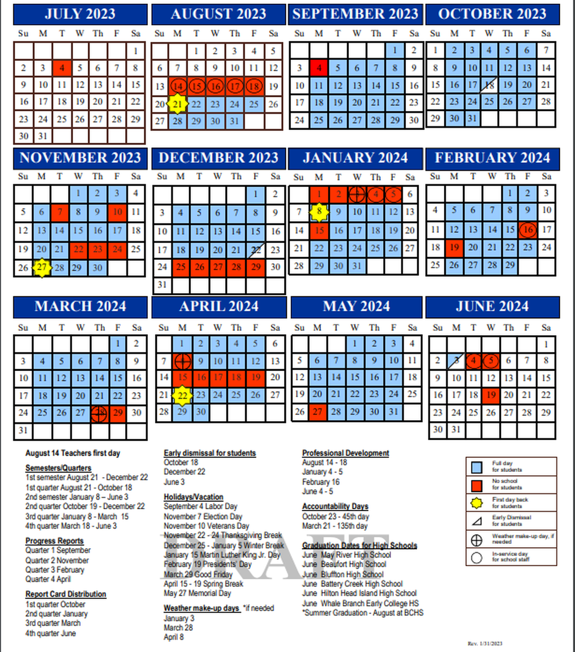 Board approved 2023-2024 academic calendar without the following changes: Nov. 10 an academic day, Dec. 21 a half day and Dec. 22 a day off.