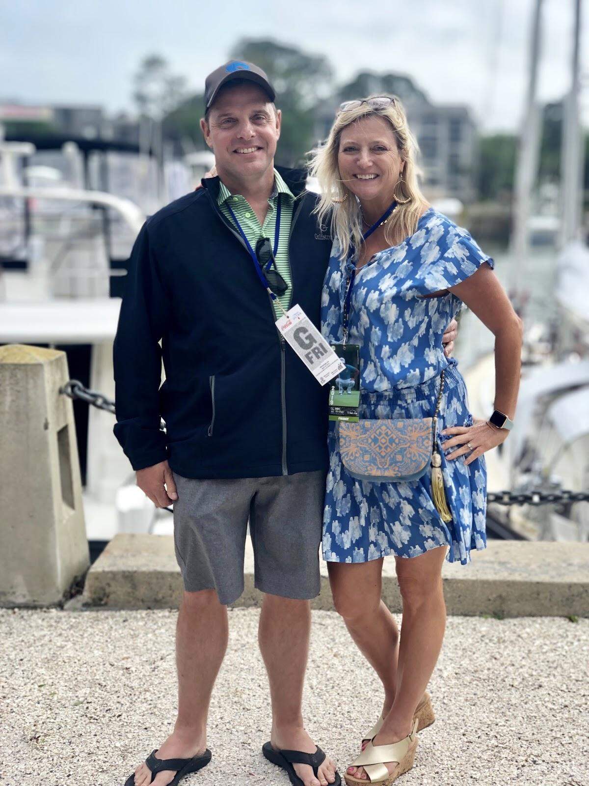 This group gets a medal for coming prepared AND matching. Starting with Kristen Parson in her blue dress: her dress beautifully pairs shades of blue and white, a classic spring trend, into a stylish dress that she wears so well.