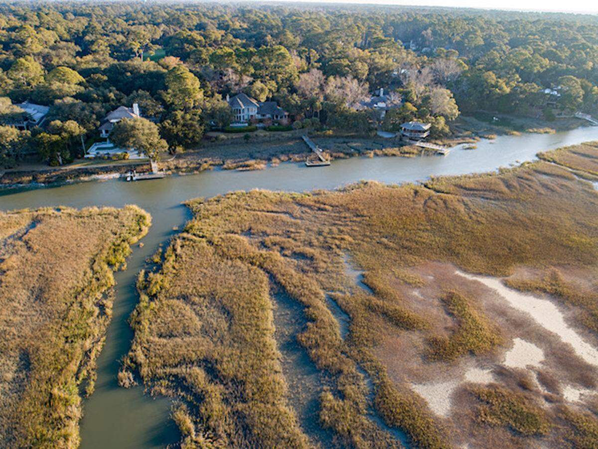Drone footage of the homes along Baynard Creek in Hilton Head Island’s Sea Pines community.