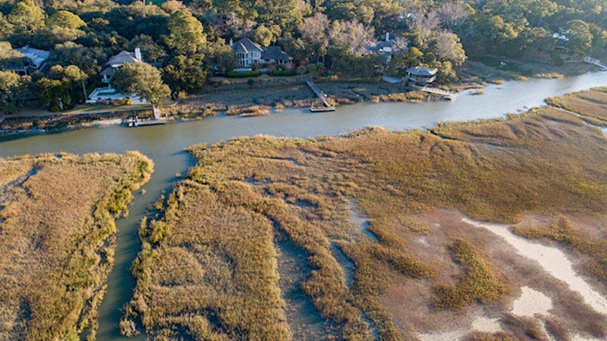 Drone footage of the homes along Baynard Creek in Hilton Head Island’s Sea Pines community.