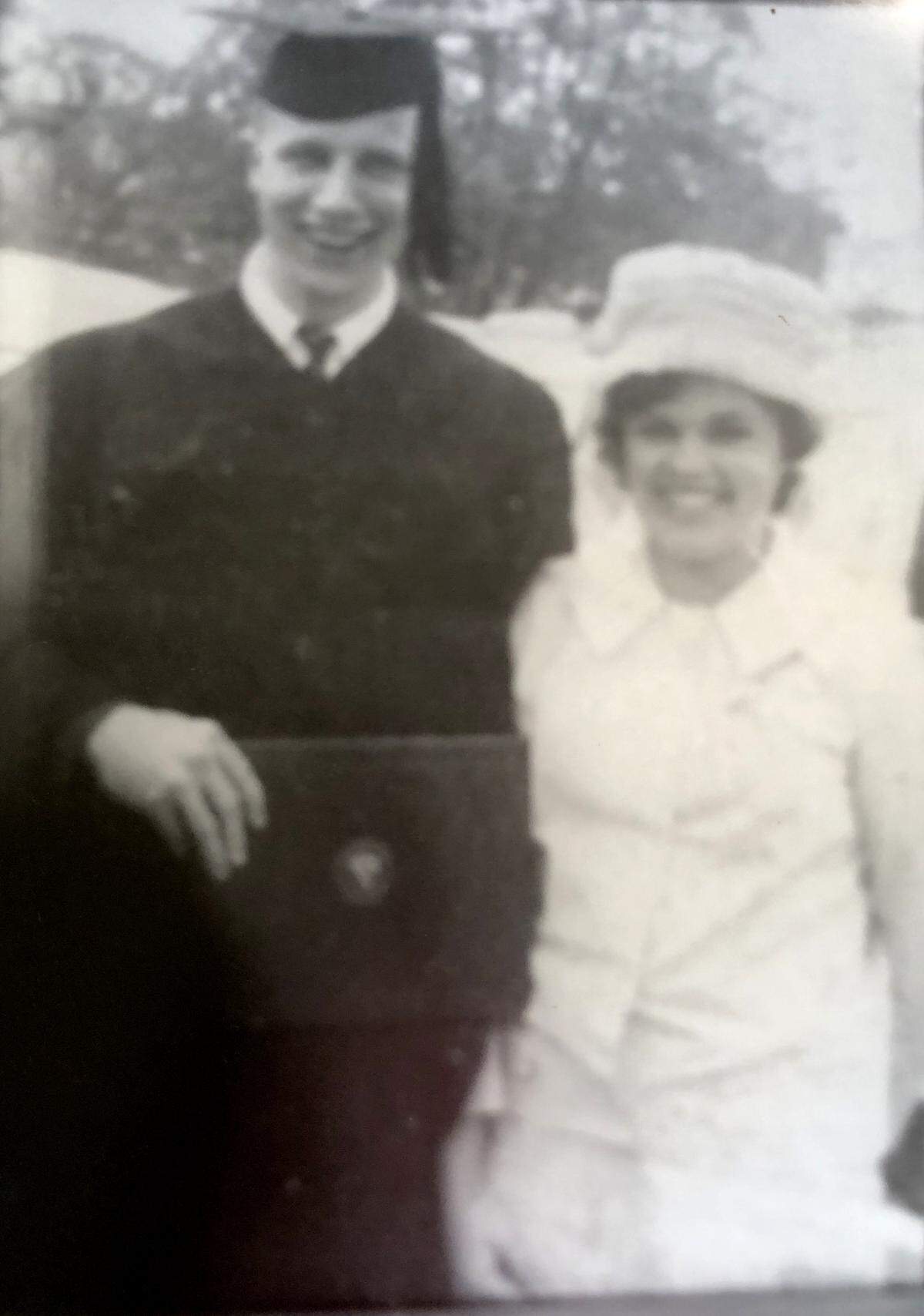 Benny Kemper poses with his late wife, Margie Kemper, in a graduation photo.