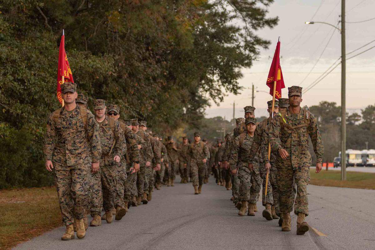 Some Marines at Air Station Beaufort went on a training hike to celebrate the 248th birthday of the Marine Corps.