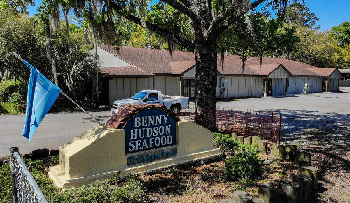 Existing buildings at the entrance to Benny Hudson Seafood, as seen in the background, are being converted to its new retail location off Squire Pope Road on Hilton Head Island.