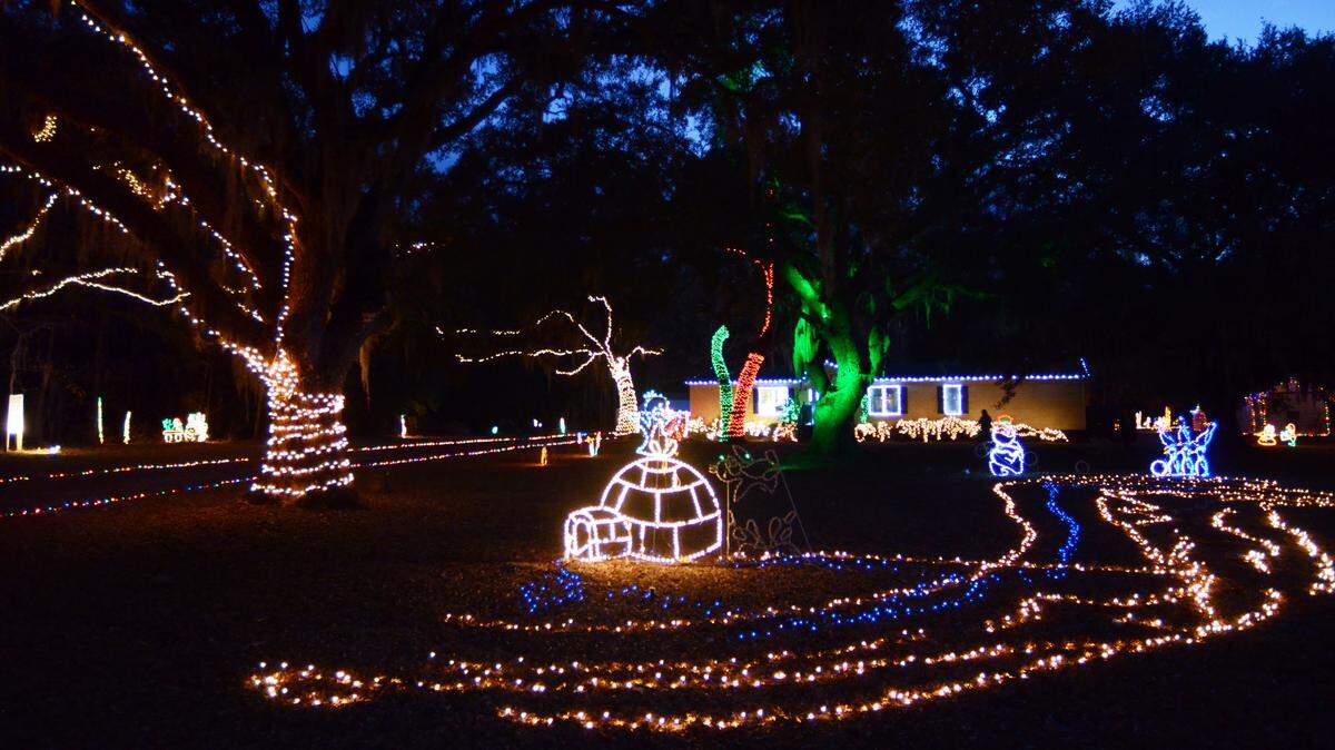 A Christmas display lights up the night at the Brendlen's house outside Ridgeland.